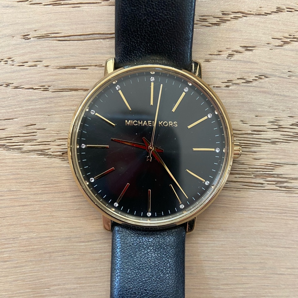 Michael Kors Gold and Black Leather Watch